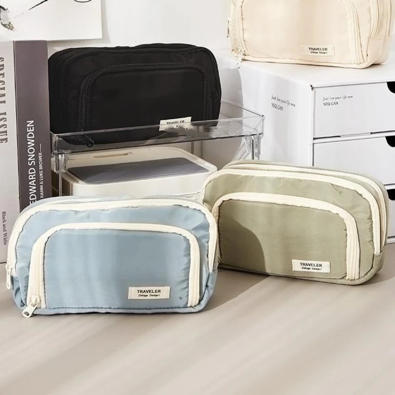 Three Layer Windowed Pencil Case with Multiple Compartments Large Capacity and Multifunctional Pencil Case Storage Bag