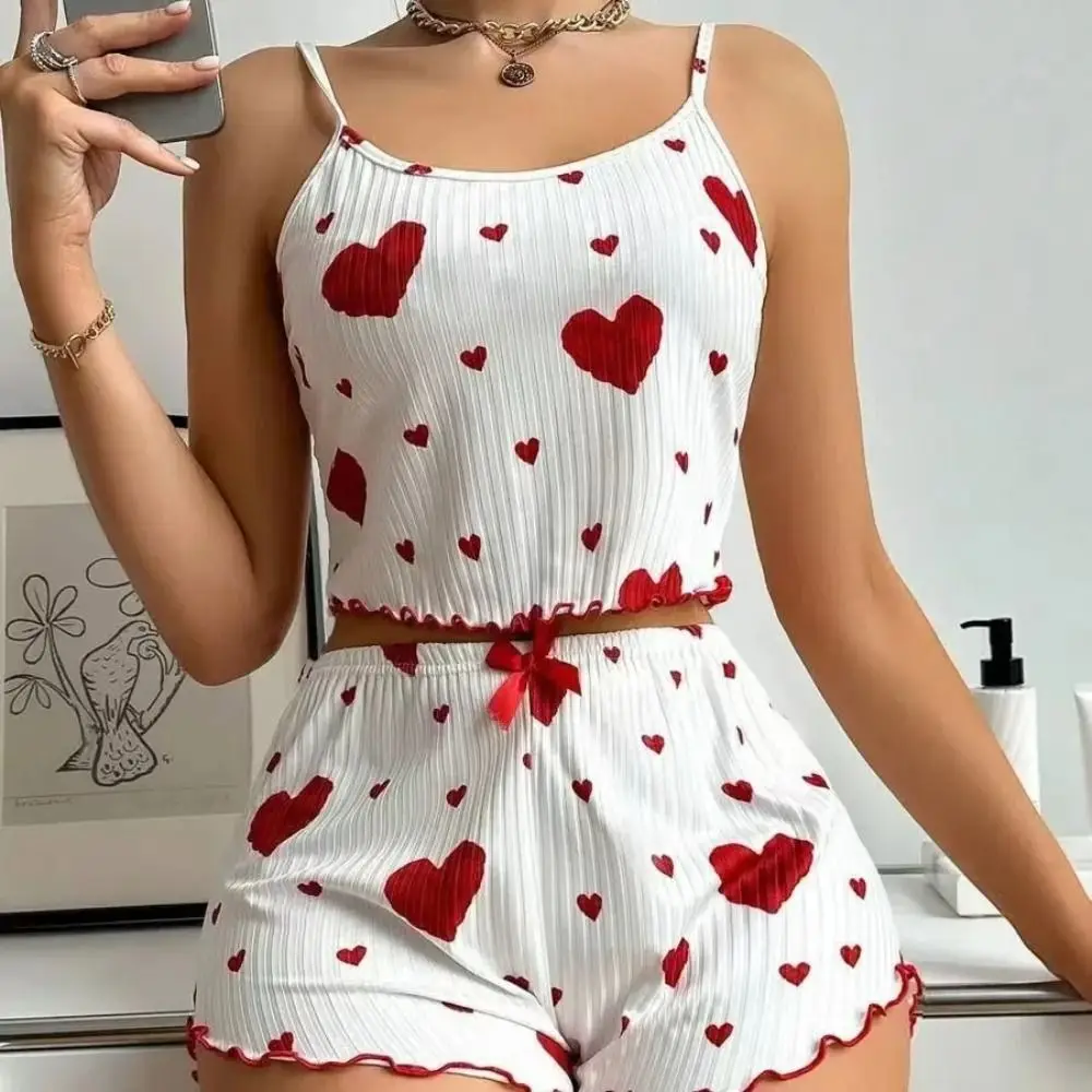 Nuevo Pijamas finos de verano, traje de ocio de poliéster de Color sólido, conjunto de ropa para el hogar, pantalones cortos
