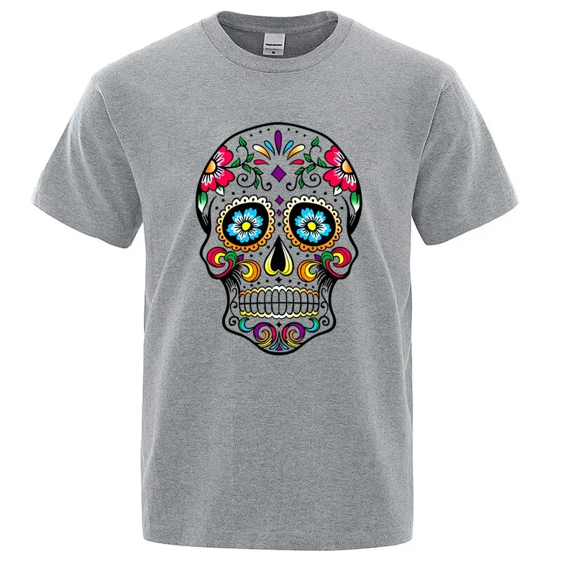 Camiseta para hombre de alta calidad 100% algodón estilo callejero suelta Cool Skull impreso verano hombres camiseta pantalón corto Casual manga para hombres