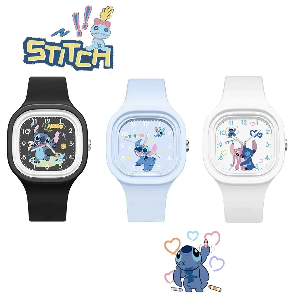 MINISO Disney นาฬิกา Kawaii อะนิเมะ Lilo & Stitch นาฬิกาเด็กกีฬานาฬิกาซิลิโคนการ์ตูน Mickey Minnie นาฬิกาของเล่นเด็กของขวัญ