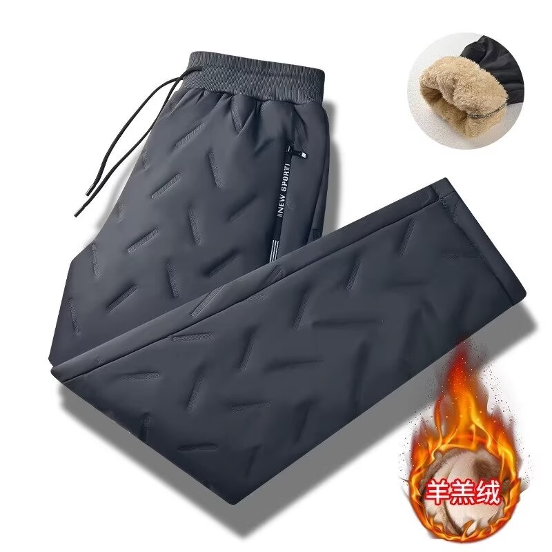 Inverno zip bolsos engrossar velo sweatpants mulheres corredores preto cinza para baixo algodão calças quentes masculino à prova de água calças térmicas