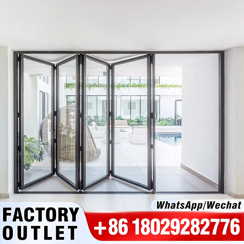 Haoyue การออกแบบที่ทันสมัยเชิงพาณิชย์อลูมิเนียมพับประตู Bifold Patio หีบเพลงพร้อมกระจกสําหรับห้างสรรพสินค้า