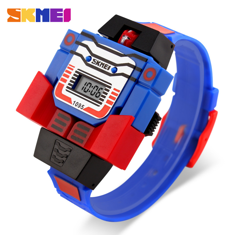 SKMEI นาฬิกาเด็ก LED ดิจิตอลเด็กการ์ตูนกีฬานาฬิกาหุ่นยนต์แปลงของเล่นเด็กนาฬิกาข้อมือ montre enfant 1095