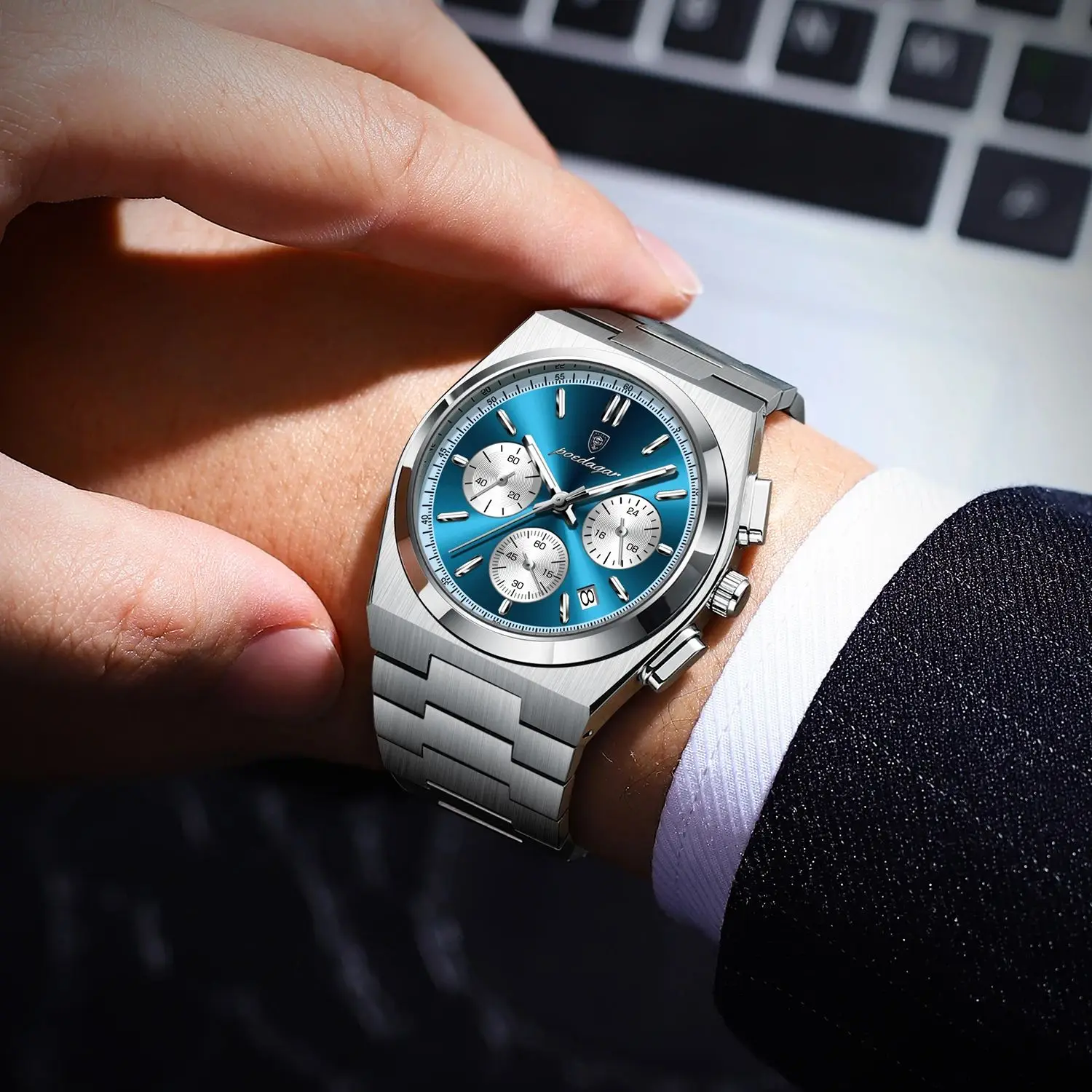 POEDAGAR, reloj de cuarzo de lujo para hombre, reloj deportivo militar para hombre, cronógrafo luminoso resistente al agua con fecha, relojes de acero inoxidable para hombre