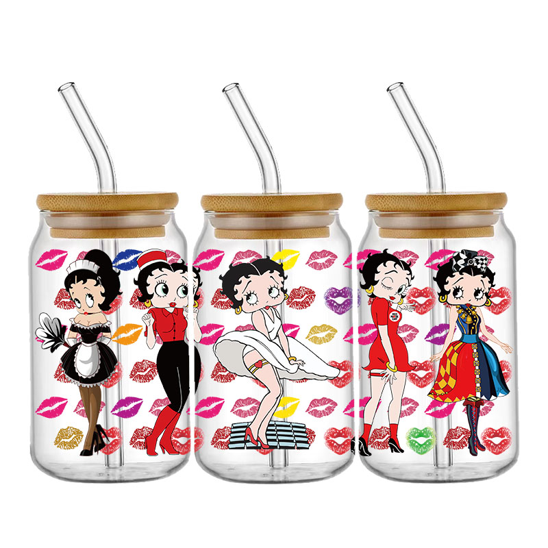 Miniso-pegatinas para envolver chicas bonitas, impermeables, UV, DTF, taza, pegatina para envolver tazas, DIY, calcomanía 3D para vidrio Libbey de 16oz