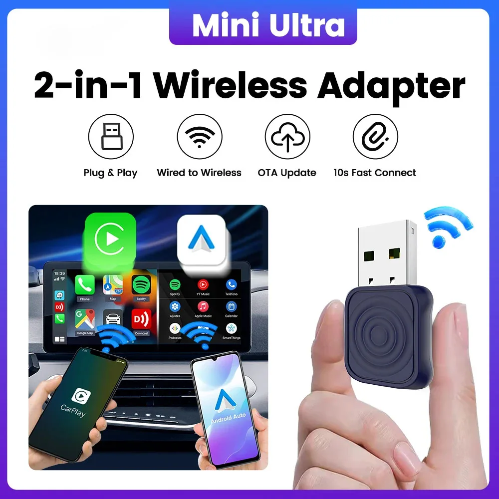 Mini Ultra Car Smart Box - Converteer bekabelde CarPlay/Android Auto naar draadloos voor originele voertuigen Draadloze Carplay