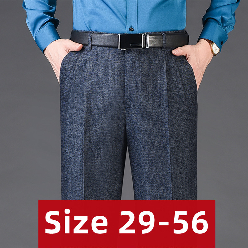 Pantalones de traje de Cachemira y lana de cintura alta para hombre, pantalones de vestir de invierno y otoño con doble plisado para hombre, pantalones formales de negocios, talla 29-50 52 54 56