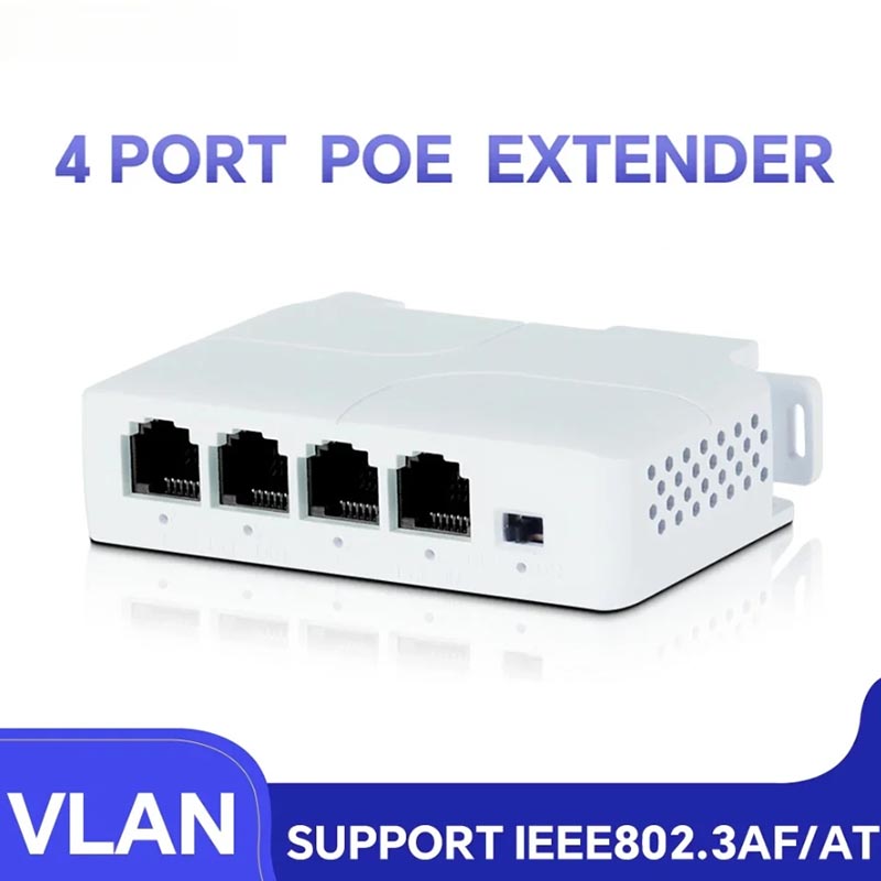 4-poorts PoE Extender poe repeater voor IP-poort Transmissie Extender voor POE Switch NVR IP-camera