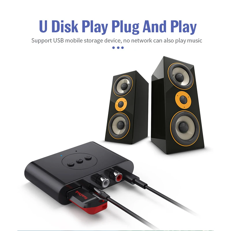 Bluetooth 5.3 Audio Receiver NFC U Disk RCA 3.5mm AUX USB Stereo Music Wireless Adapter With Mic For Car Kit Speaker Amplifier