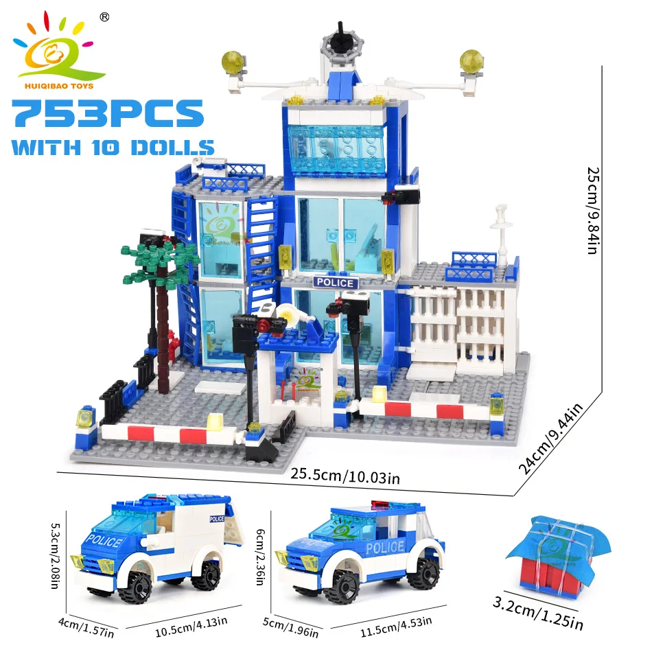 HUIQIBAO 753PCS City Police Station Building Blocks ชุดเด็ก DIY รถ Figures อิฐของเล่นเพื่อการศึกษาเด็กผู้ใหญ่ของขวัญ