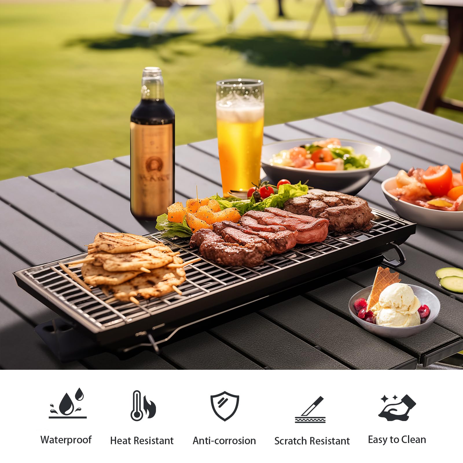 Portable Aluminum Camping Table with Under-Table Storage Organizer for Outdoor Activities, Picnics, Barbecues, Parties