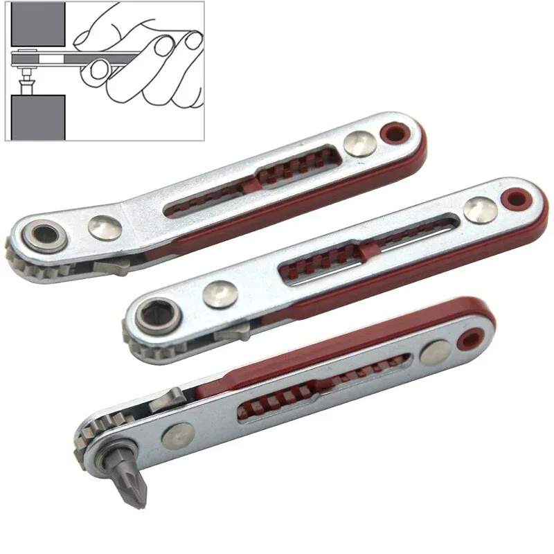 Mini tournevis plat coudé à tête plate à cliquet bidirectionnel multifonction clé à cliquet outil de tête de tournevis Hexagonal en forme de croix
