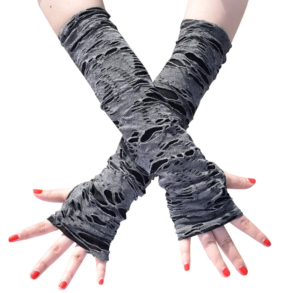Casaul gebrochene Schlitz handschuhe sexy Gothic finger lose Handschuhe Halloween-Handschuhe schwarz zerrissene Löcher Dekor Cosplay-Handschuhe für Erwachsene