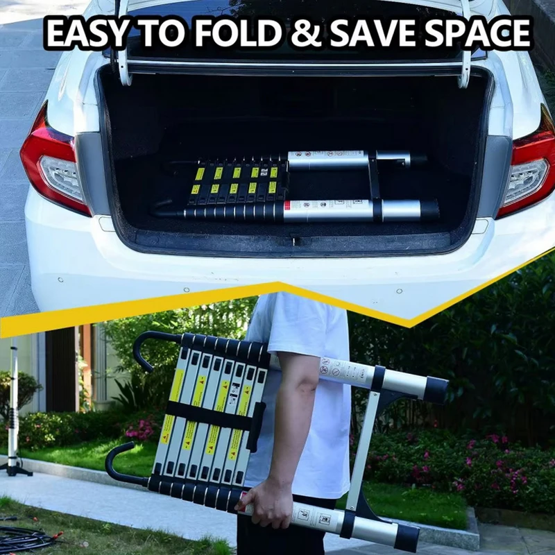 10.5ft (about 3.2m) Retractable Ladder Multi-functional Foldable Ladder Retractable Ladder Suitable Daily Attic Home 330 Pounds