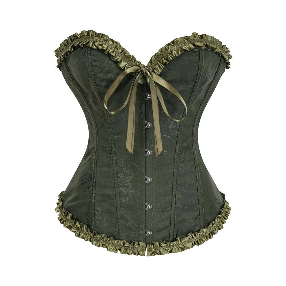 Amarelo jacquard babados guarnição desossado sexy overbust push up bustier superior espartilho mujer emagrecimento espartilhos para mulheres sexy roupas góticas