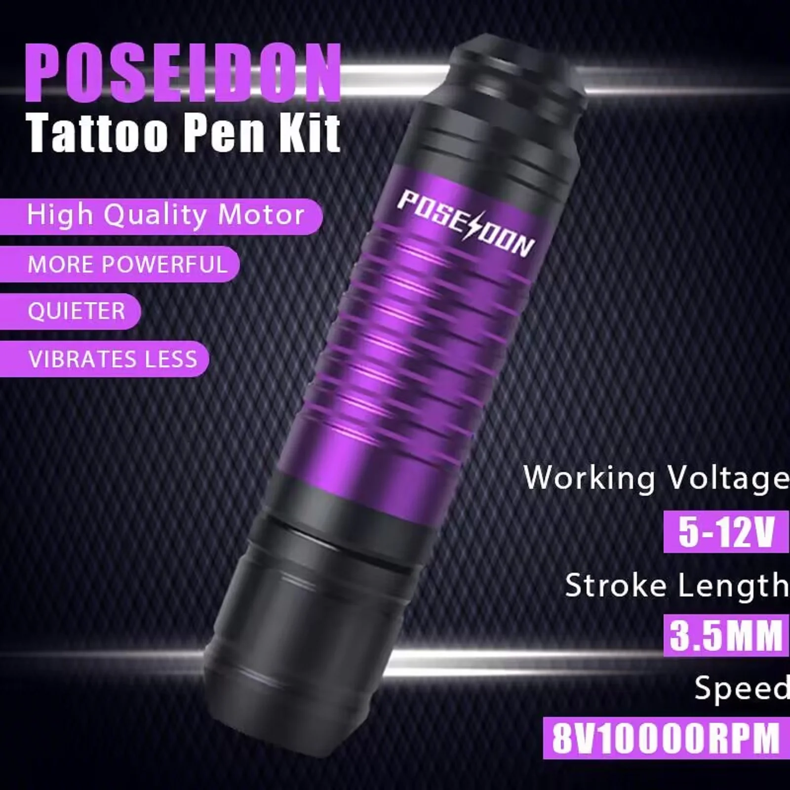 POSEIDON Kit de tatuagem Kit de caneta de tatuagem Kit de prática para iniciantes com fonte de alimentação sem fio Interface RCA Kit de máquina de tatuagem