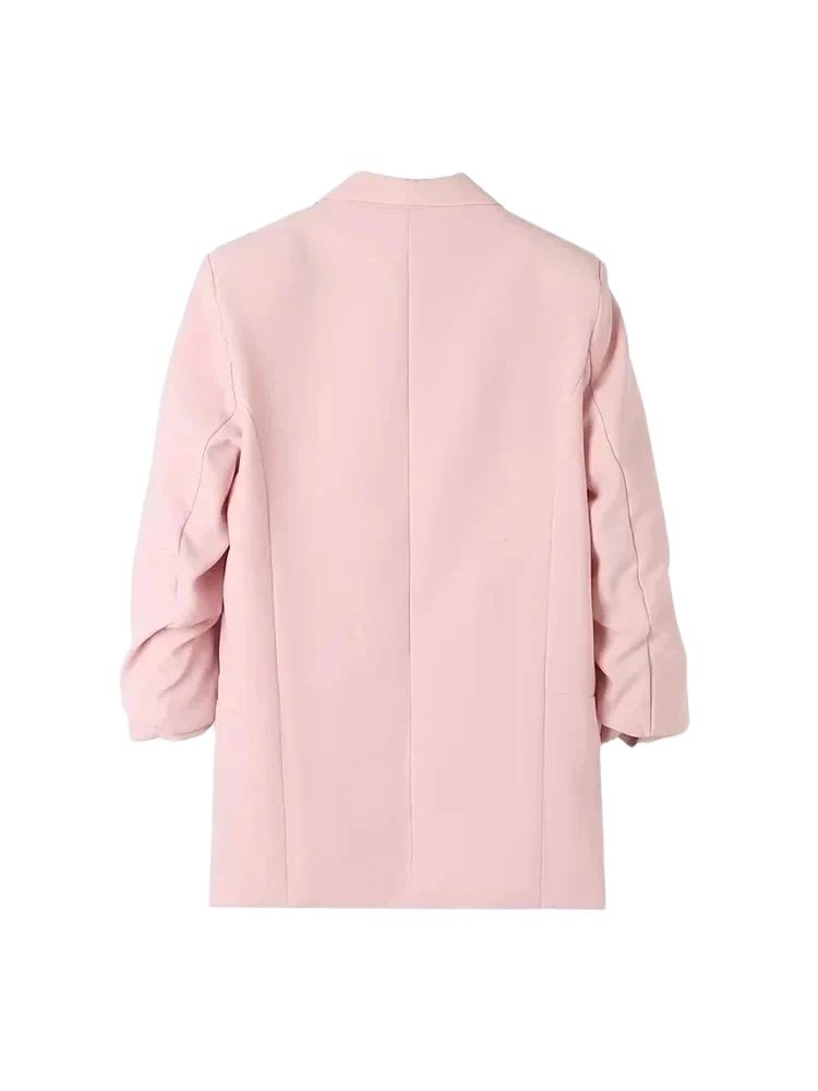 Frauen Mode Büro Tragen Offenen Blazer Mantel Vintage Lange Plissee Ärmeln Patten Taschen Weibliche Oberbekleidung Chic Tops