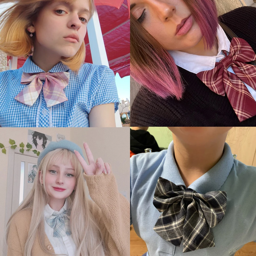 Nữ Tính Kẻ Sọc Bowtie Cổ Thắt Nơ Nữ Đồng Phục Cổ Butterf Nơ Người Lớn Kiểm Tra Dây Thắt Nơ Cravats Bé Gái Bowties