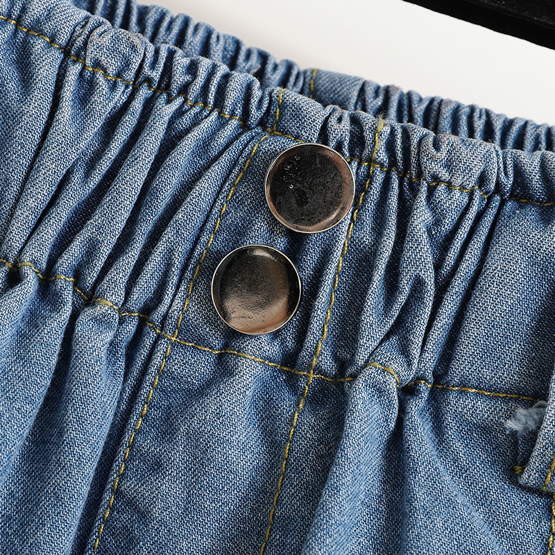 orts de Denim A-Line Plus Size para Mulheres Moda de Verão Cintura Alta Perna Reta Perna Larga Calças Midi