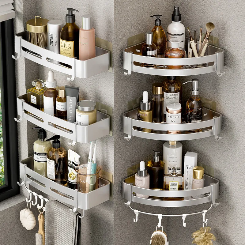 Bad Regal Kein Bohren Wand Montiert Shampoo Flasche Dusche Ecke Rack Wc Lagerung Rack Aluminium Bad Küche Zubehör