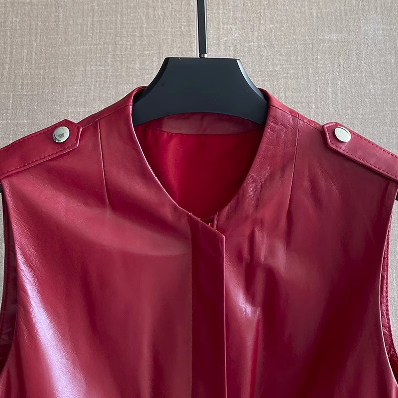 Colete de couro genuíno para mulheres, jaqueta curta sem mangas, cintura fina, casual e versátil, para a primavera e outono