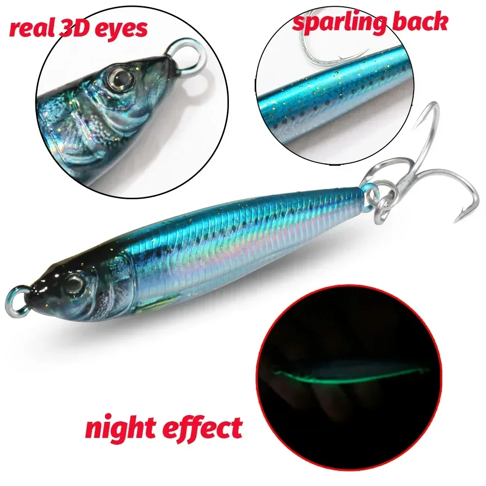 Metallo Jig Bait 20g 30g 40g Spinner Affondamento 3D Occhio Colore Laser Spinning Gear Luring Cast Attrezzatura da pesca Lama Gancio Pesca VIB Lure