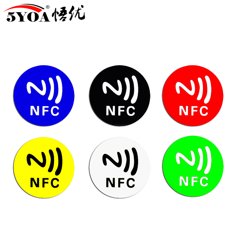 5YOA 6 uds NFC Ntag213 144 Bytes etiquetas adhesivas húmedas 13,56 MHz ISO14443A 213 Chip RFID etiqueta adhesiva para teléfono NFC 6 colores