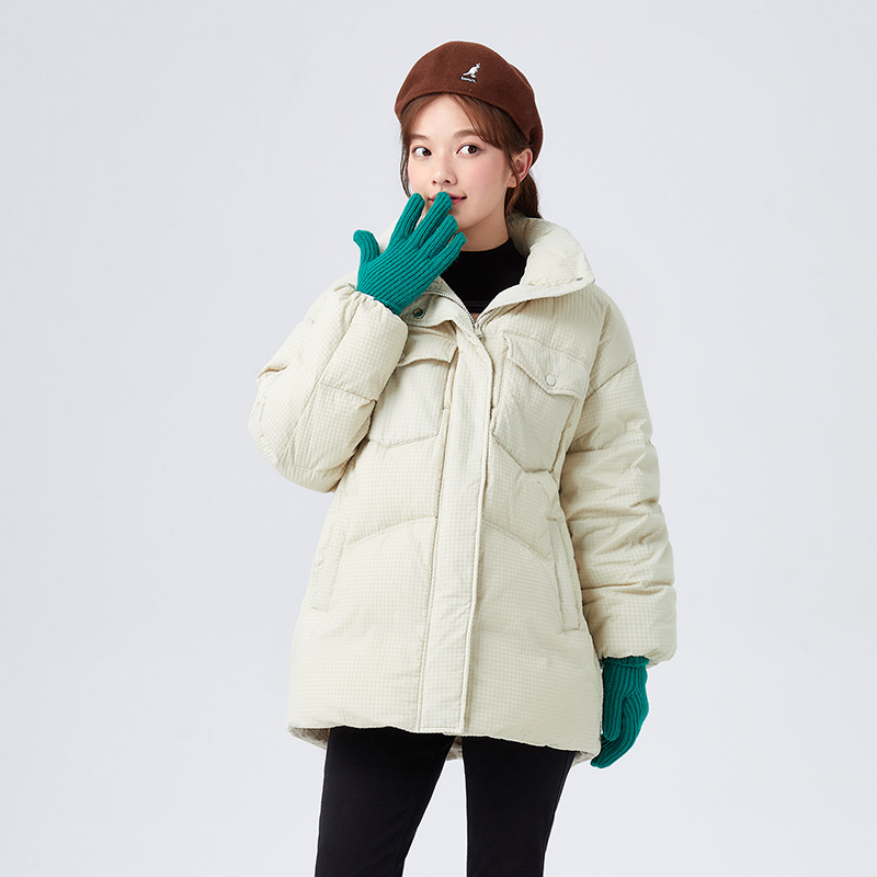 Пуховик Semir женский средней длины, милый зимний пуховик оверсайз в клетку с кроликом, милый нишевой Флокированный плотный пиджак