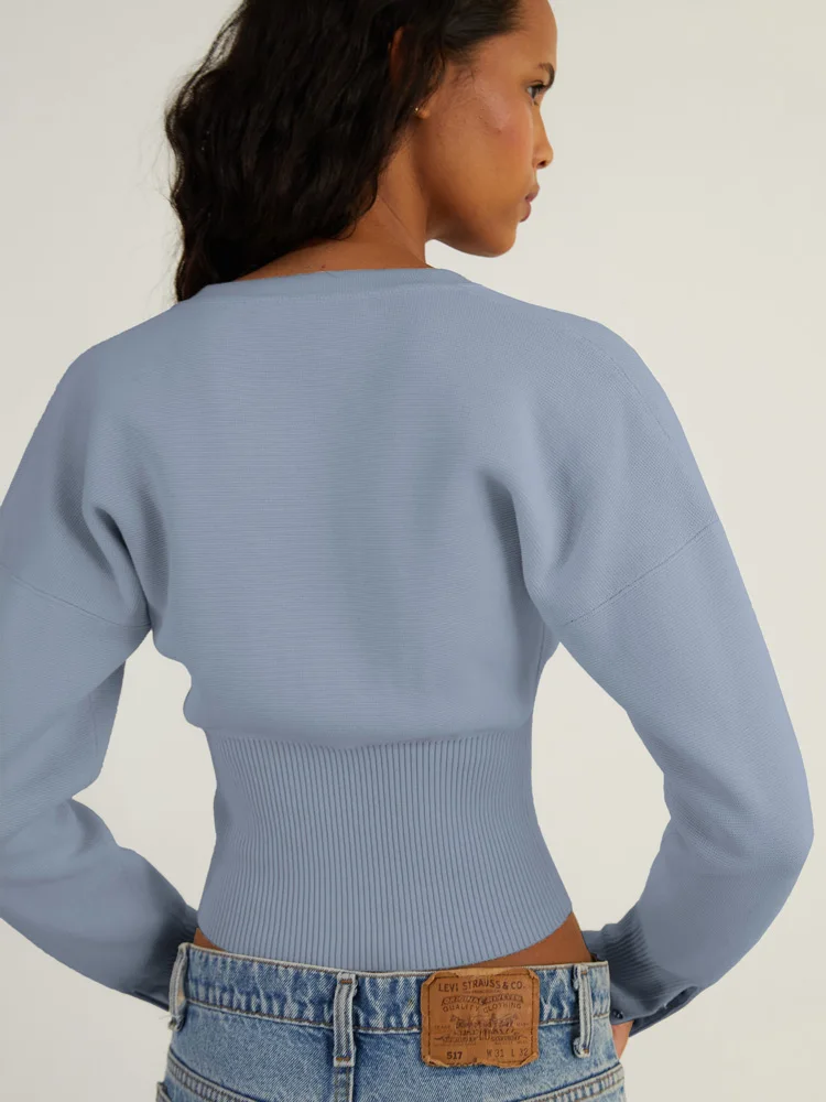 Tossy Jesienna moda Dzianinowy kardigan Top damski Prążkowany patchwork Slim Casual Przycięty top damski Dzianinowy kardigan Odzież wierzchnia