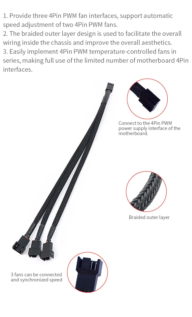 TEUCER PWM Fan Expansion Cable Computer Motherboard Interface Distributor 1To 1/2/3/4 Splitter Is Suitable For 3Pin And 4Pin