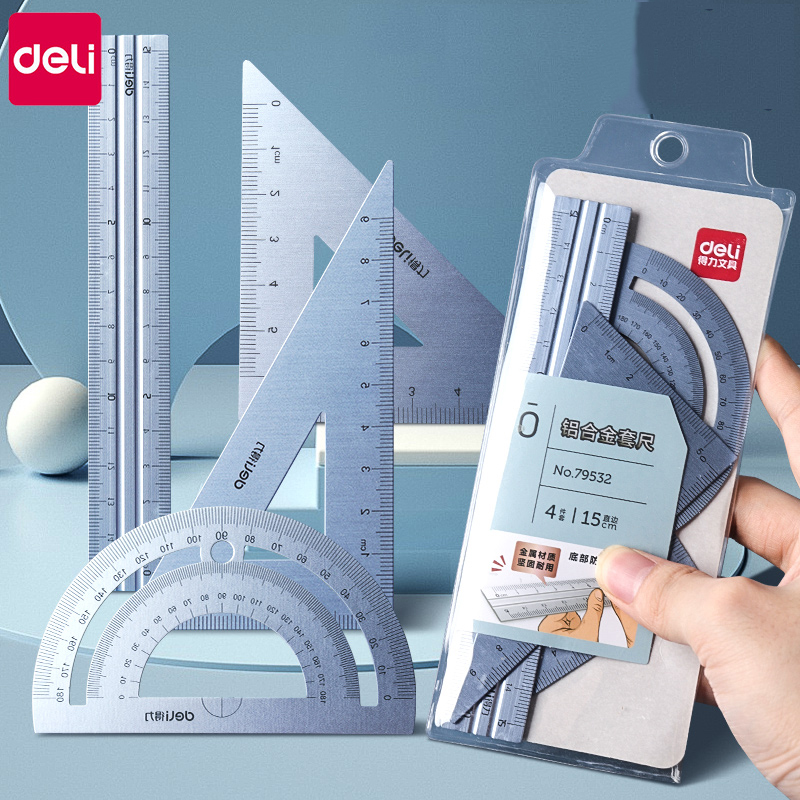 Children Study Aluminium Ruler Set Metal/Plastic/Soft Geometry Maths Drawing Compass Stationery Rulers Mathematical for School