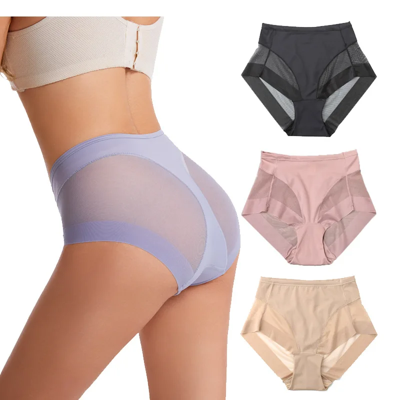 Sexy Mid Rise Damesondergoed Transparant Mesh Slipje Taille Cincher Comfortabel Ijs Zijde Groot Formaat