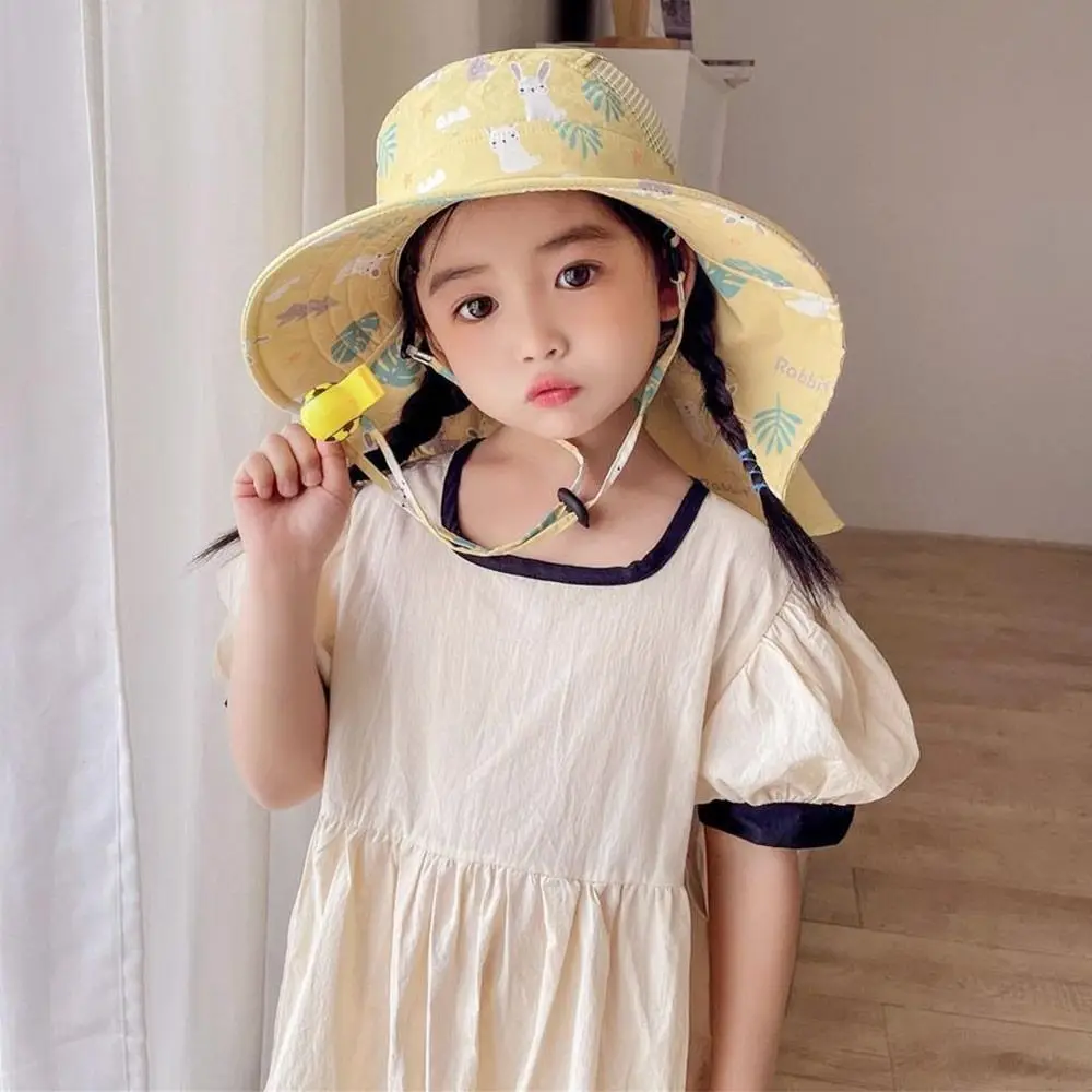 Anti UV crianças verão bebê chapéu de sol balde com apito para meninas meninos ao ar livre pescoço orelha capa praia boné