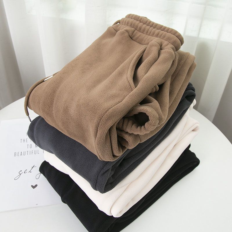 ฤดูหนาวขนแกะ Harem กางเกงผู้หญิง Unisex หลวมขากว้าง Sweatpants เอวสูงสบายตรง Baggy Sweatpants