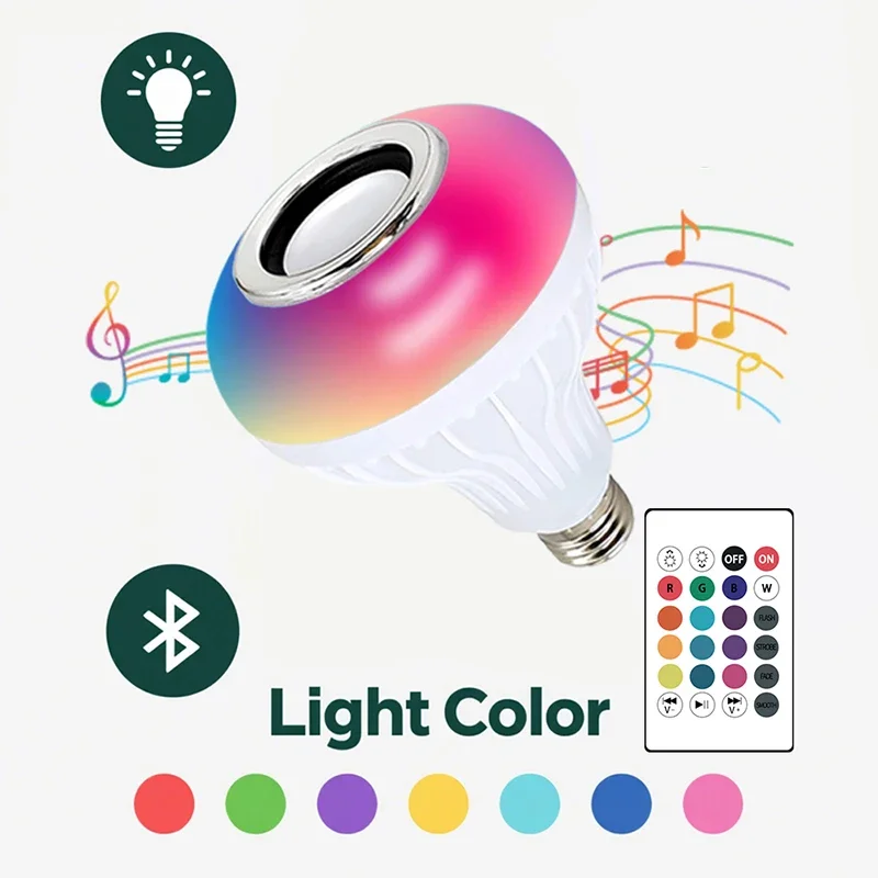 Żarówka LED E27 12W RGBW z Podczerwienią, Sterowana Pilotem, Regulacja Kolorów, Odtwarzacz Muzyki, Lampka Nastrojowa do Sypialni, Wnętrz