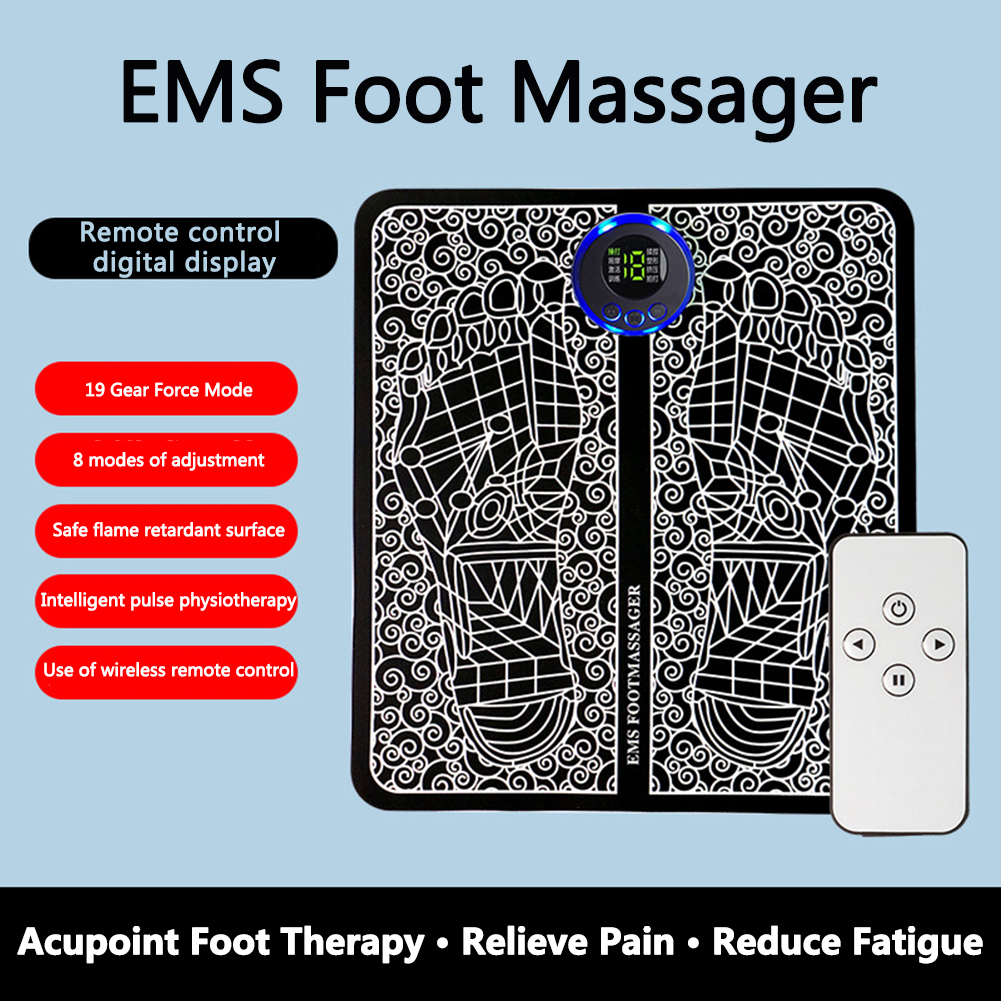 EMS Foot Booster Foot Circulation Massager 8 Modes USB Rechargeable Leg Muscle Stimulator Remote Control for Relax Feet and Legs
