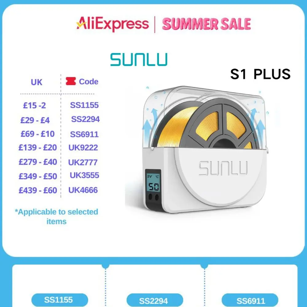 Sunlu s1 + caixa de secagem de filamento 3d, caixa de armazenamento de filamento de secagem, mantendo o suporte seco de filamento para impressão 3d, aquecimento rápido