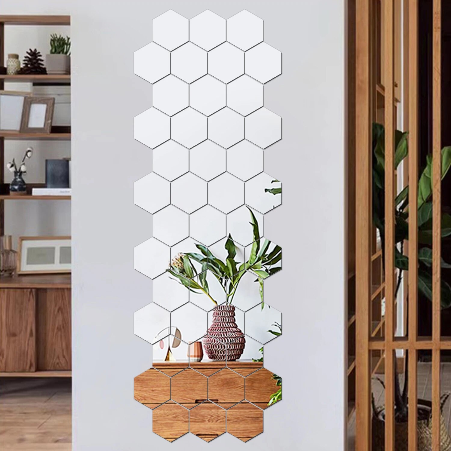 12 Pçs/lote Geométrico Sólido Espelho Hexagonal Adesivos de Parede DIY Com Adesivo Embutido e Decoração de Casa Removível