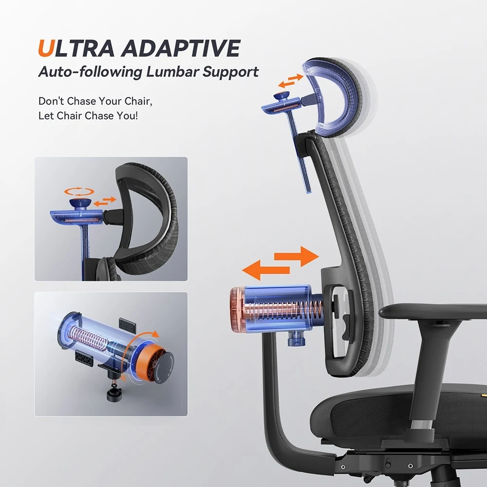 Newtral MagicH-BPro ergonomiczne krzesło Auto-Follow podnóżek podparcie pleców krzesło biurowe regulowany podłokietnik zagłówek podnóżek, siatka 4D