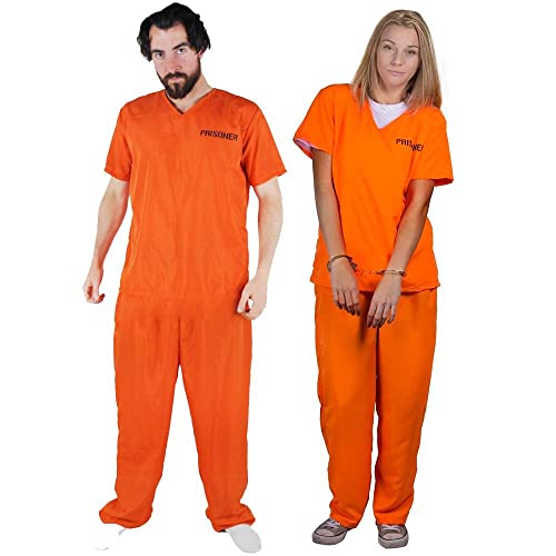 Disfraz de prisionero de Halloween para adultos, conjunto de 2 piezas de prisión naranja, hombre y mujer