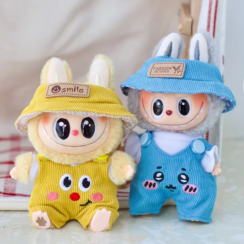 17 cm Labubu Puppe Mode Set Nette Weiße Hemd Hut Tier Overalls Puppe Zubehör Kleidung Set Ändern Puppe Kleidung geschenk