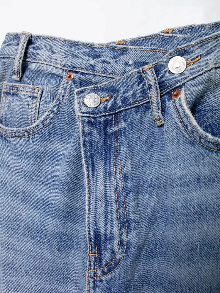 women's asymmetric design high-waisted wide-legged jeans new basic models versatile fashion straight trousers trousers