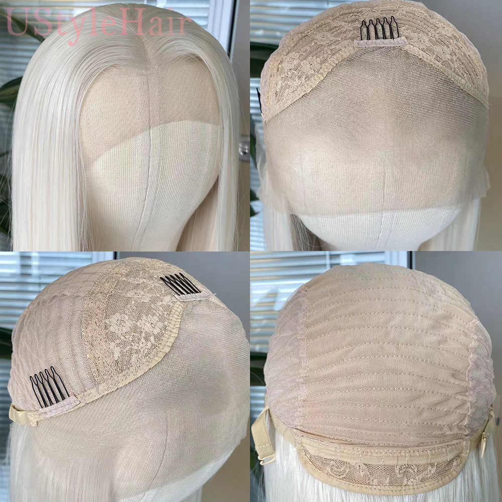 UStyleHair 613 Blonde Bob Spitze Haar Spitze Vorne Kurze Welle Perücke Seitenteil Synthetische Front Perücke Hitzebeständige Synthetische Haar Täglich