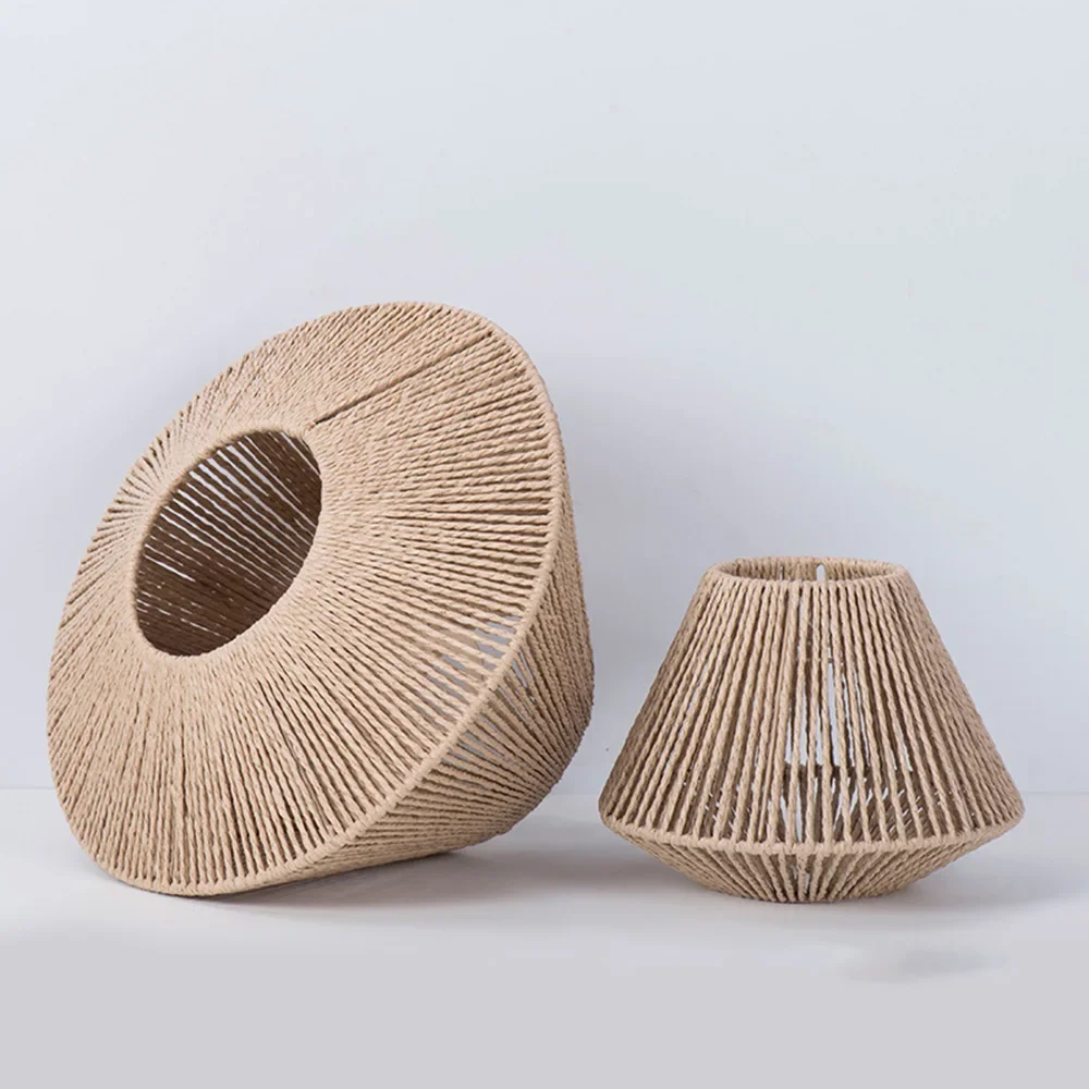 1pc lampada in rattan paralume geometrico copertura della luce lampadario appeso apparecchio intrecciato in vimini cestino decorativo in tessuto rustico