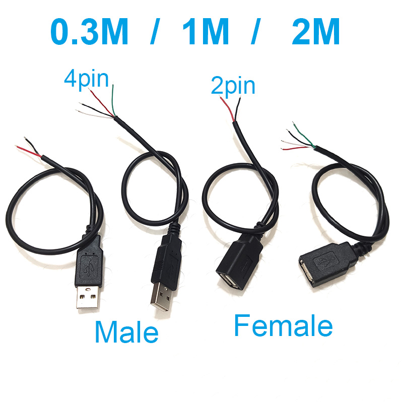 5 В USB 0,3 м 1 м 2 м 2-контактный 4-контактный 2-проводной разъем «сделай сам» USB «папа-мама» кабель удлинительный кабель для зарядки шнур разъем адаптер