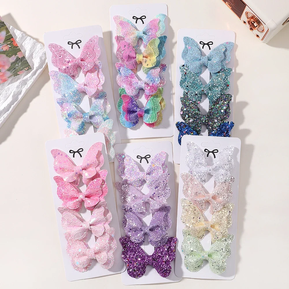 2/4/5 個女の子かわいいスパンコールダブル蝶ヘアクリップ弓ヘアピン DIY 帽子弓の装飾ヘアグリップ子供ヘアアクセサリー