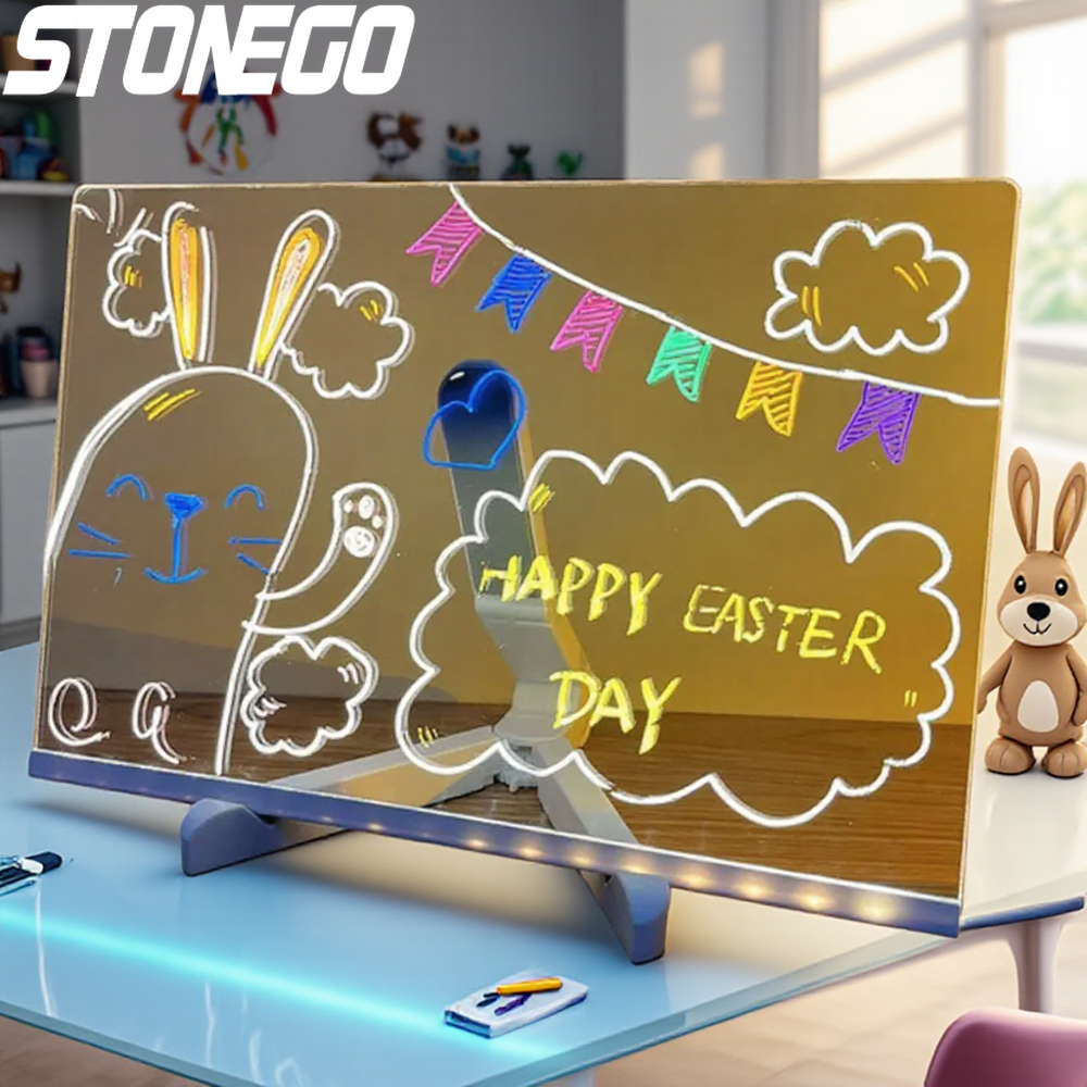 Acrylic Message Board with Light Erasable Writing LED Drawing Board for Advertising Display Bedroom Decoration 7 Pens Included