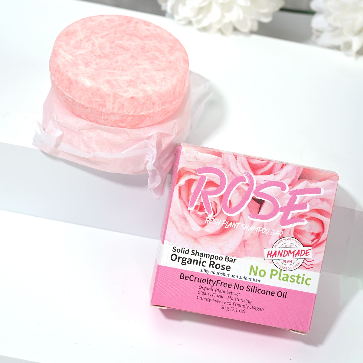 Rosa Rosenshampoo-Seife, ätherisches Öl, handgemachte Seife, nährend, ölkontrollierend, Fleckenentfernung, Blumenduft überlaufend