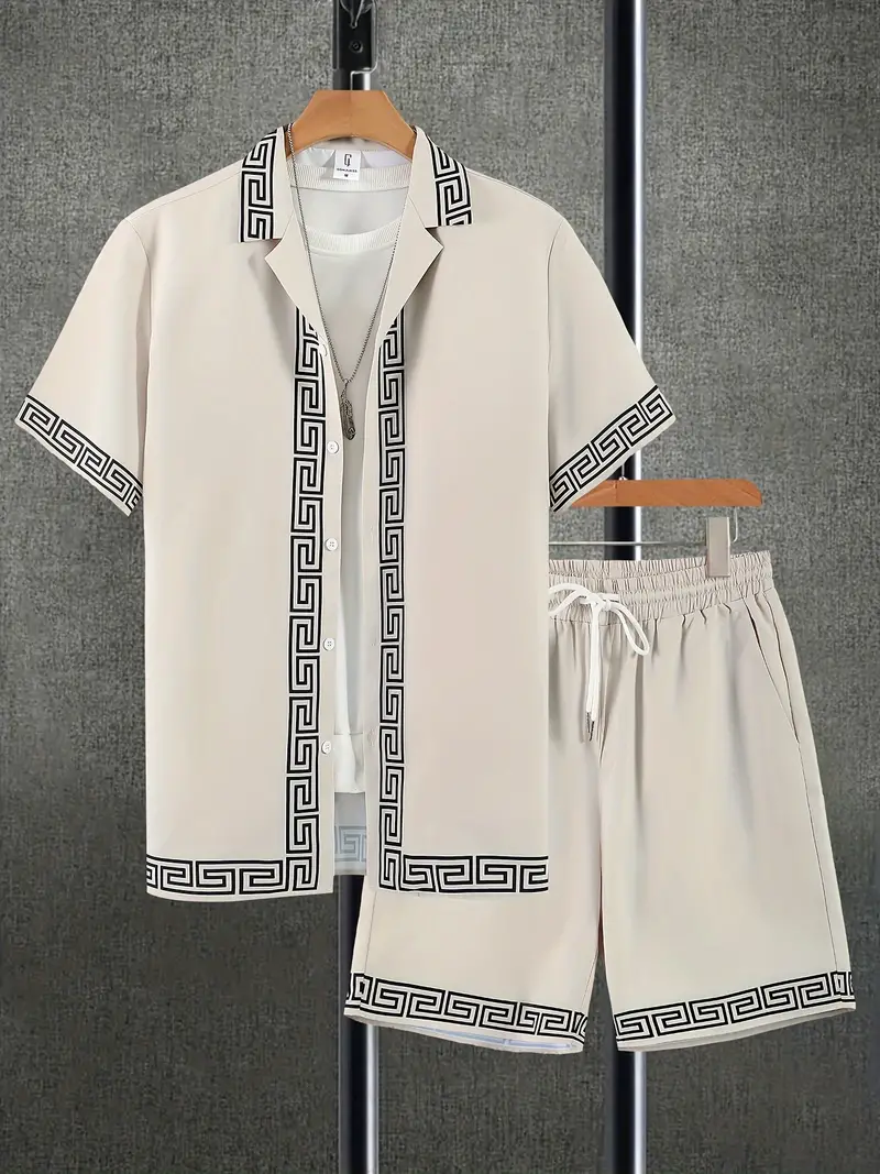 Комплект мужской из 2 предметов, Повседневная Свободная Винтажная футболка и шорты с 3D принтом, Пляжная Удобная гавайская рубашка для отпуска, лето