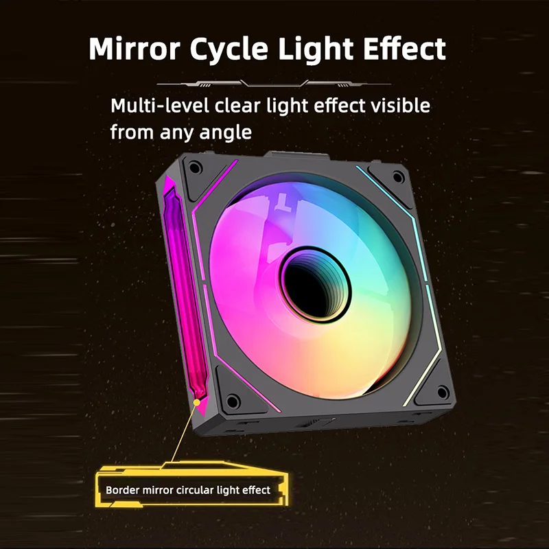 COOLCIRC PC Case Fan 120mm ARGB Spiegel Cyclus Lichteffect CPU Koeler Fan 4PIN PWM 58.36CFM Fan voor Computer Waterkoeler
